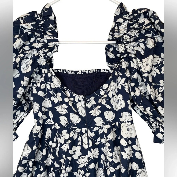 NWT SELKIE The Maria Mini Dress In Tattoo Roses Size XS Navy/White - Picture 3 of 9